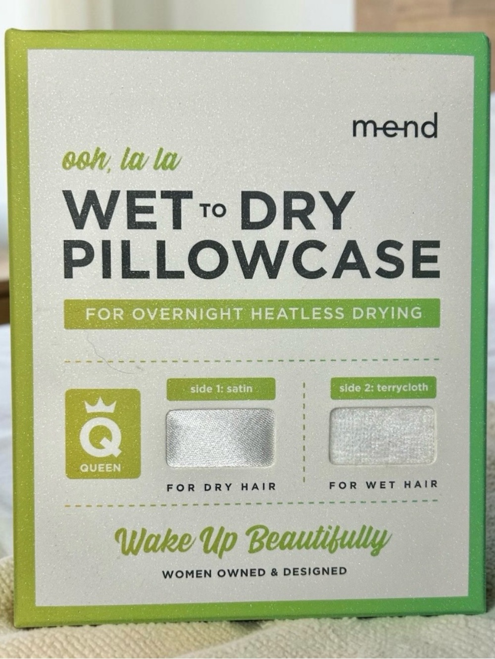 Mend Wet to Dry Pillowcase - Side 1: Satin & Side 2: Terrycloth! SZ-Queen